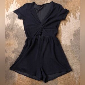 MONROW Twisted Cutout French Terry Romper Sz Small Blue Gray EUC!